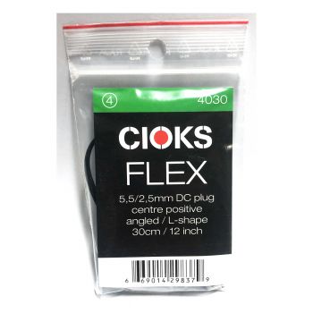 Cioks Flex 4 Power Cable - 30cm 2.5mm Centre Positive Angled DC Jack - Green (4030)
