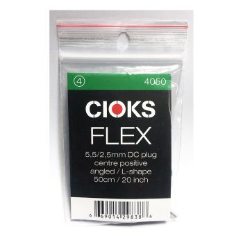 Cioks Flex 4 Power Cable - 50cm 2.5mm Centre Positive Angled DC Jack - Green (4050)