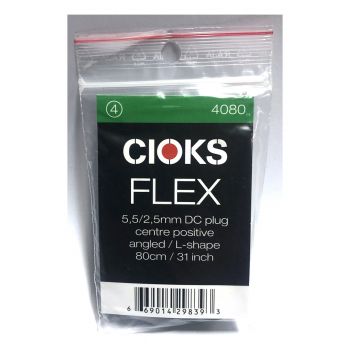 Cioks Flex 4 Power Cable - 80cm 2.5mm Centre Positive Angled DC Jack - Green (4080)